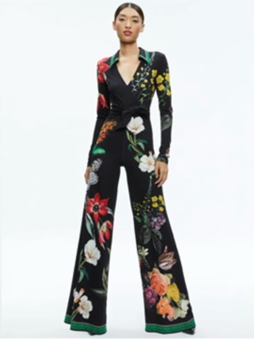 Alice + Olivia Black tropical flowers butterfly jumpsuit size 4